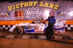 Johnny Ridings in victory lane at 411 Motor Speedway.