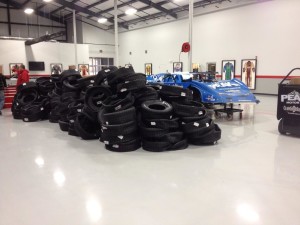 A mound of tires set for use by the Clint Bowyer owned race teams. (Photo from @ClintBowyer on Twitter)
