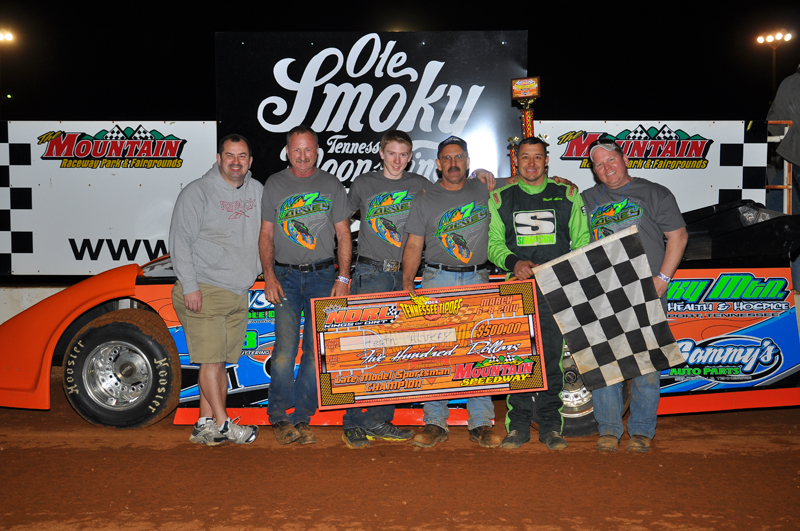Heath Alvey and crew celebrate their recent victory at the Smoky Mountain Speedway.