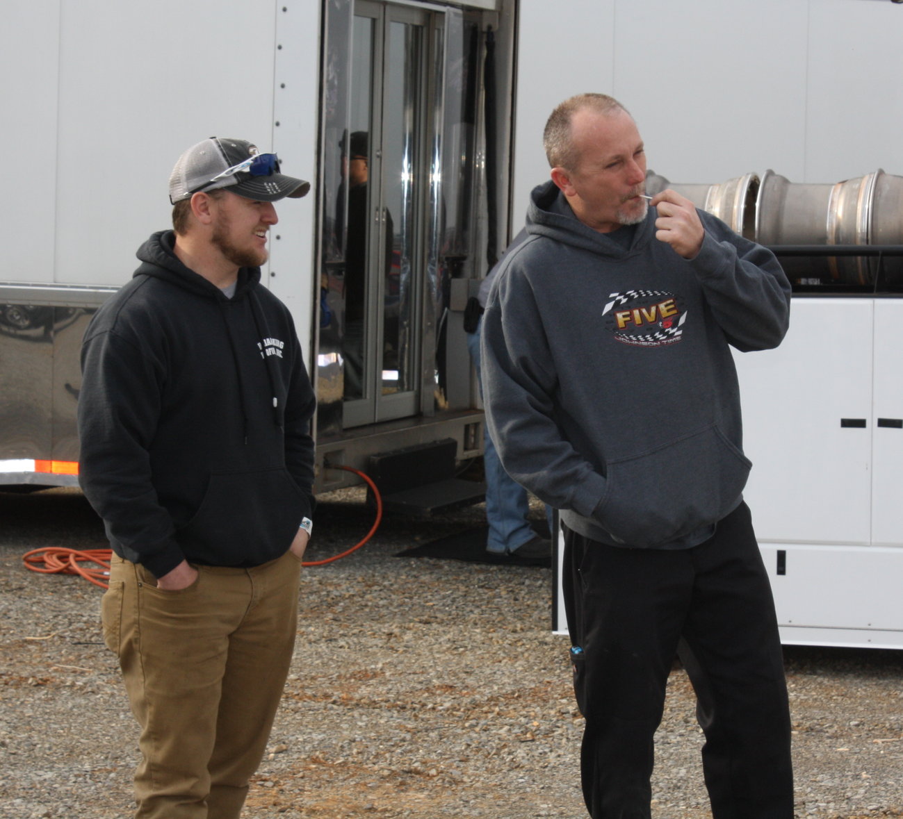 Ryan King with Jimmy Owens prior to a recent race at the Volunteer Speedway.