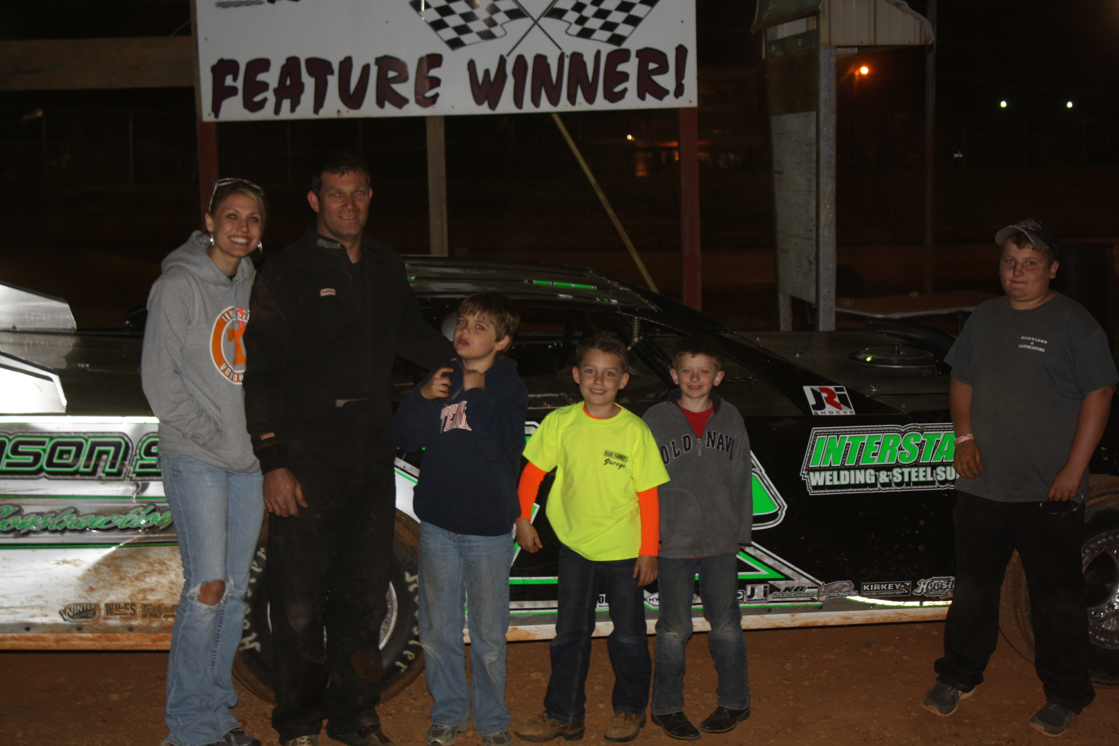 Shawn Chastain celebrates his Super Late Model win at Tri-County.