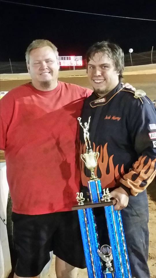 Josh Henry with his father, Skimp, and his Mid-season Championship trophy at Tazewell.