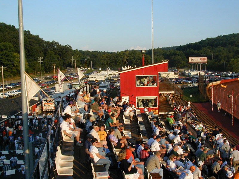 The packed grandstands at Atomic Speedway prior to the 2002 UDTRA race.