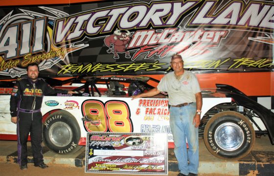 Driver Jed Emert and car owner Steve Ritchey in 411 victory lane