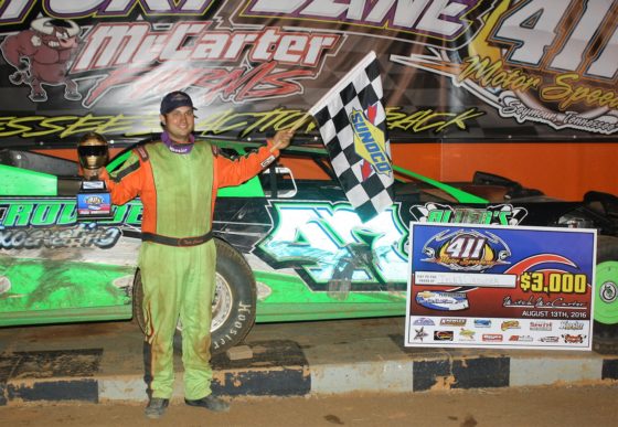 Tyler Crowder in victory lane at 411
