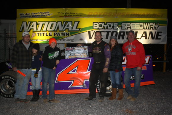 Justin Litchford and crew celebrate their Limited Late Model win at Boyd's